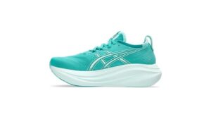 Asics Gel-Nimbus 27 turquoise, une chaussure running pour coureur lourd réputée pour son confort absolu
