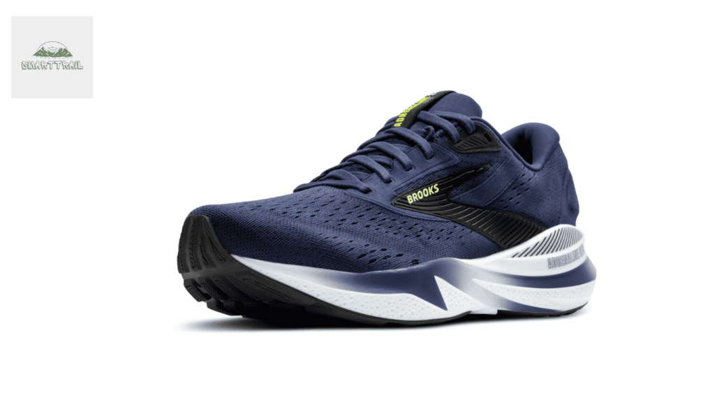 Chaussure de running stable Brooks Adrenaline GTS 24 homme en bleu marine avec semelle blanche