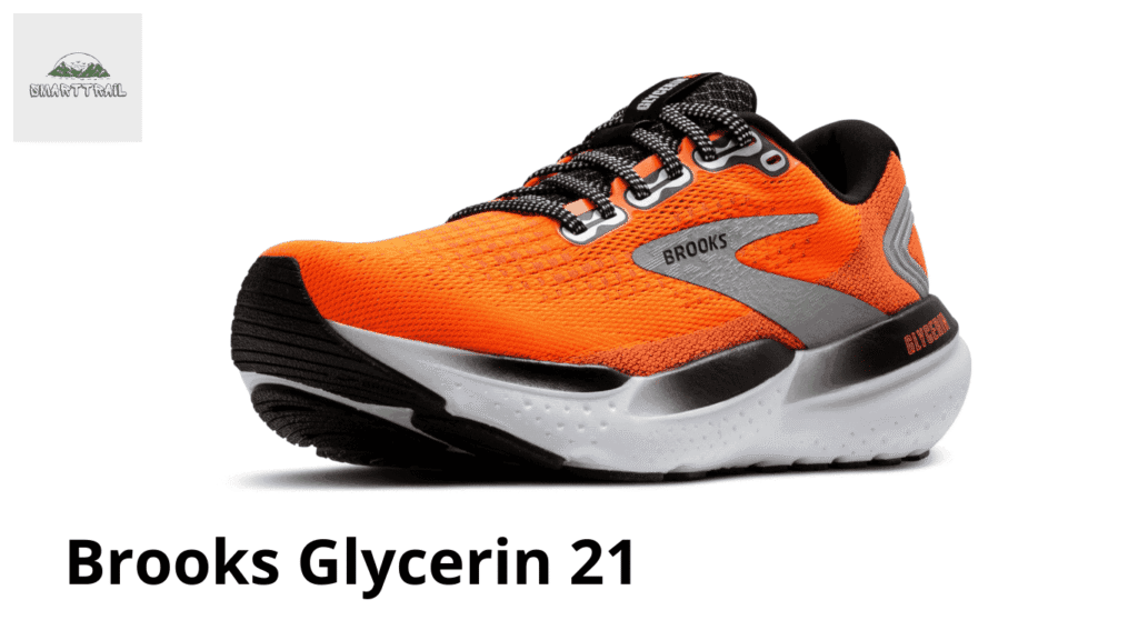 chaussure de running Brooks Glycerin 21 coloris orange avec sa semelle à fort amorti.