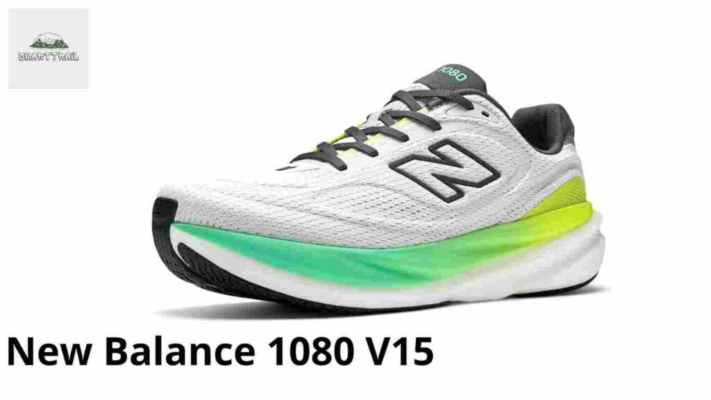 Chaussure de running New Balance 1080 v15, coloris blanc avec dégradé vert sur la semelle Fresh Foam X
