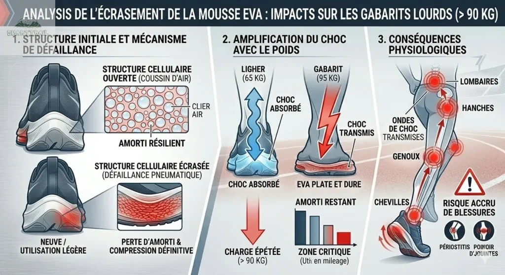 Écrasement de la mousse EVA chez un coureur lourd