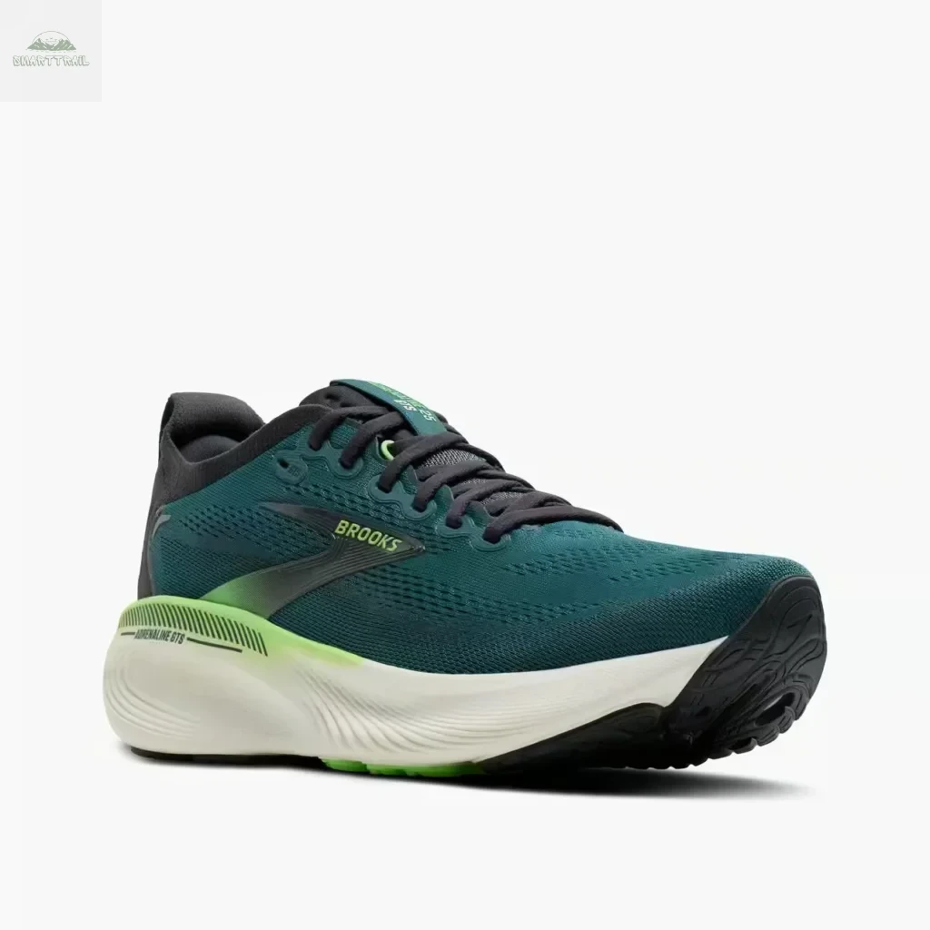 Vue trois quarts de la Brooks Adrenaline GTS 25, chaussure running stabilité pour coureur lourd